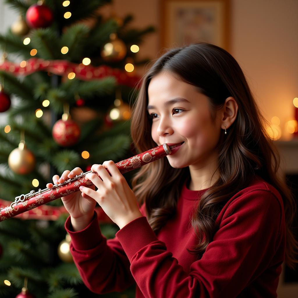 Christmas Flute Player Performing