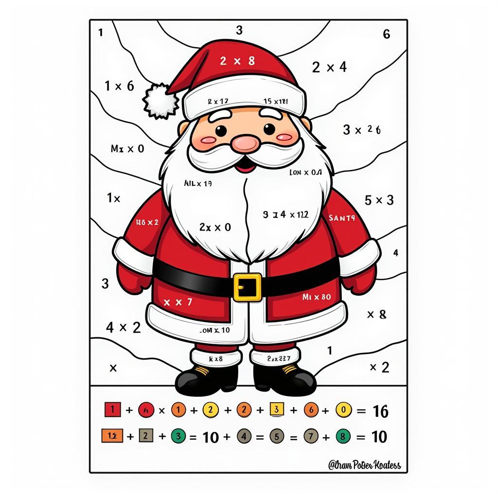 Christmas Multiplication Color by Number Santa Claus Printable