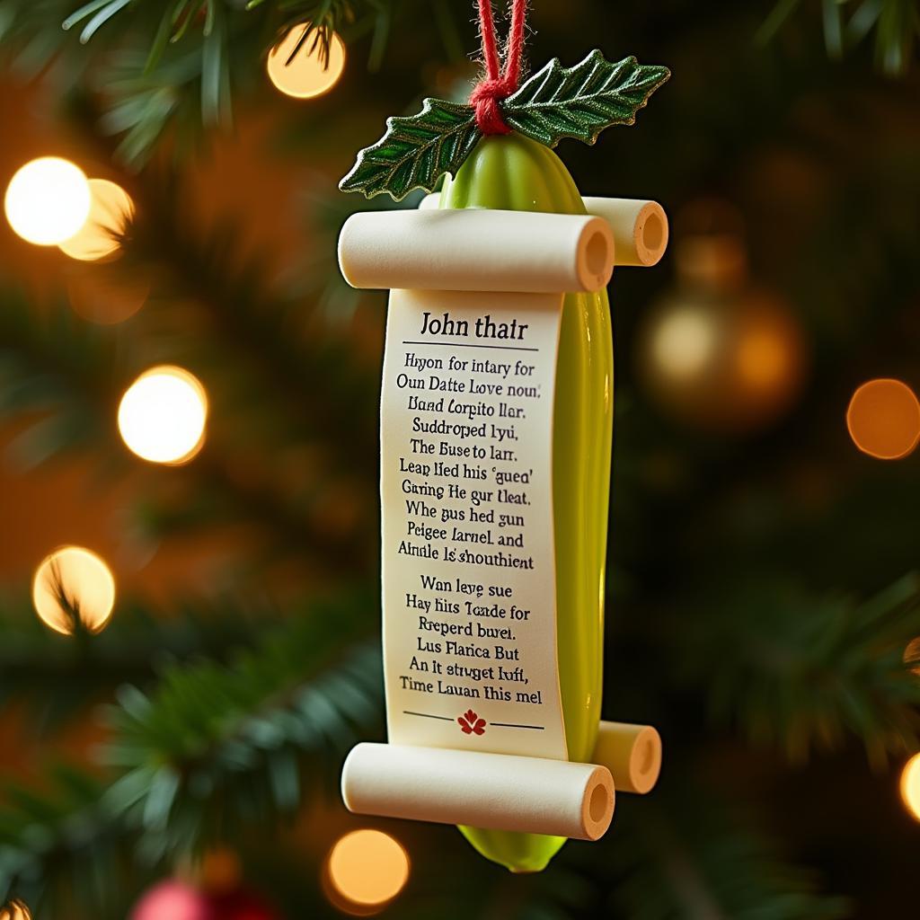 Christmas Pickle Ornament with Attached Poem