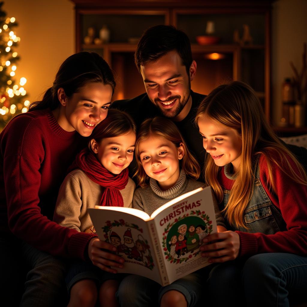 Family Reading a Printable Christmas Story