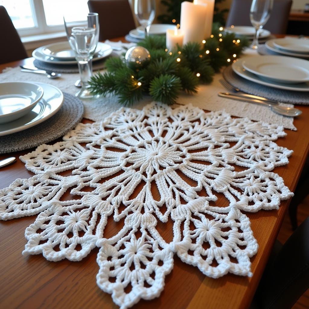 Free Crochet Christmas Table Runner with Snowflake Design