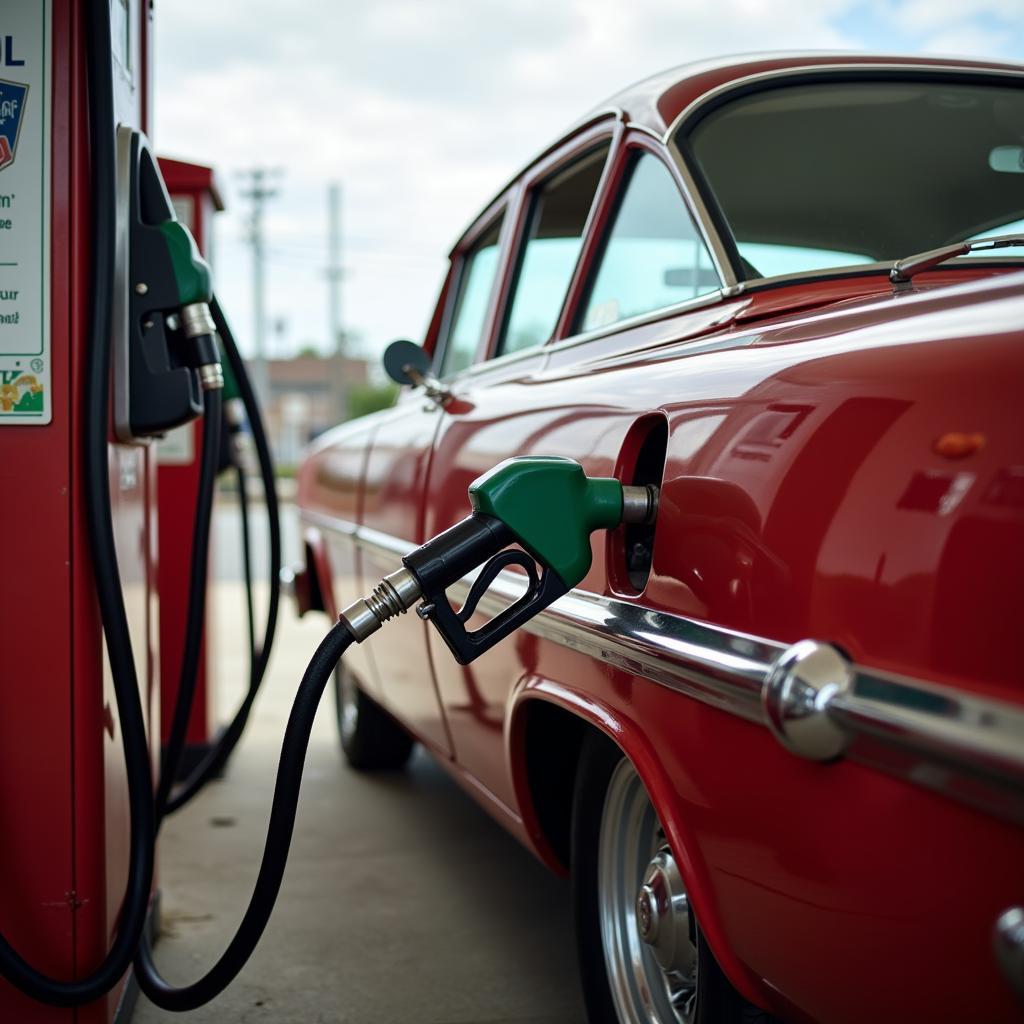 Classic Car Filling Up with Ethanol-Free Gas in New Jersey