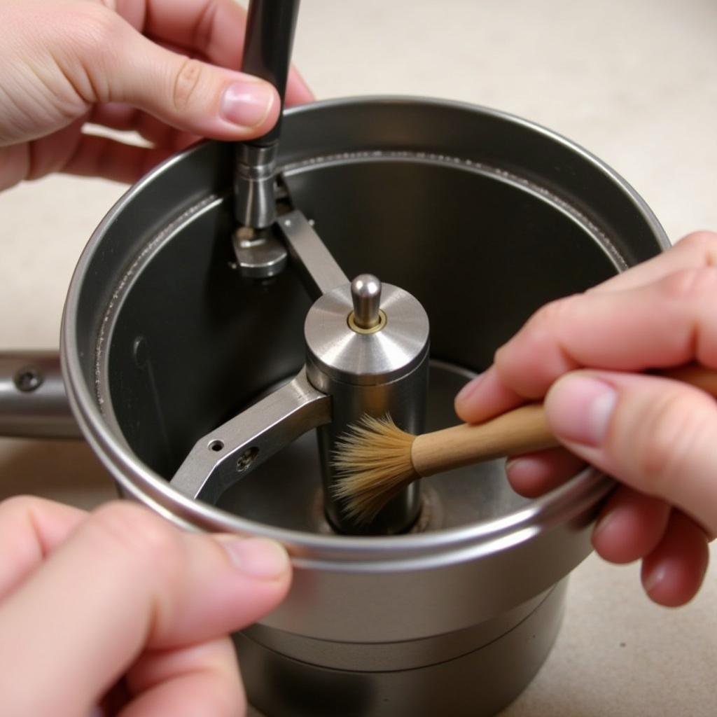 Cleaning a Coffee Grinder with a Brush