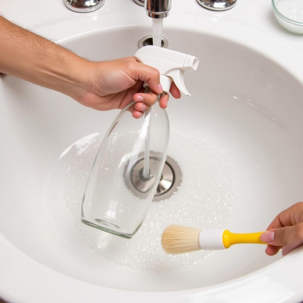 Cleaning a plastic-free spray bottle with warm soapy water