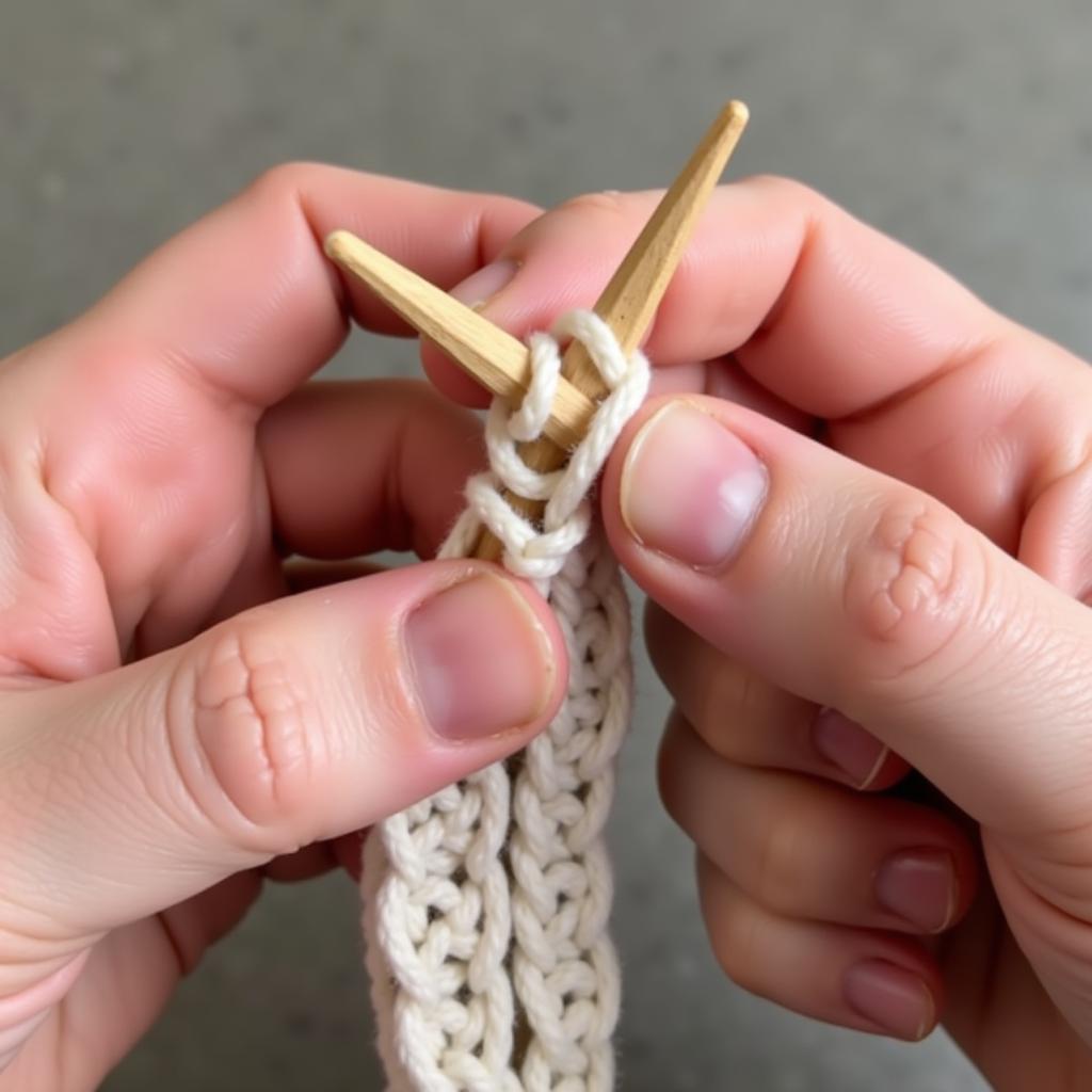 Close-Up of Hands Double Knitting Showing the Technique