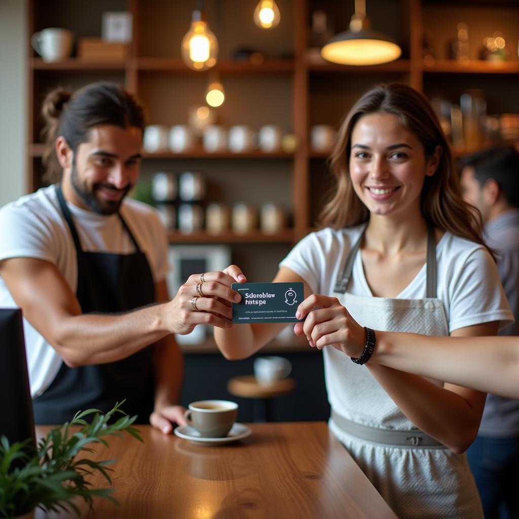 Customer using a coffee shop loyalty card