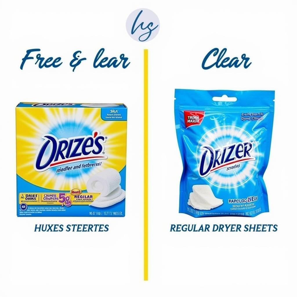 Side-by-side comparison of free and clear dryer sheets and regular dryer sheets.