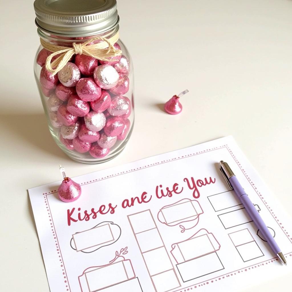 Completed Kisses Jar Setup with Printable and Pen