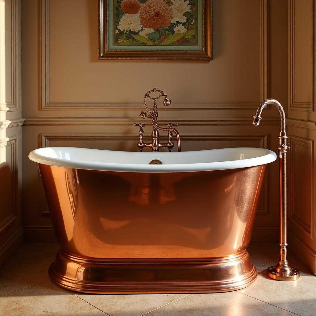 Copper Free Standing Tub with Floor Mounted Faucet