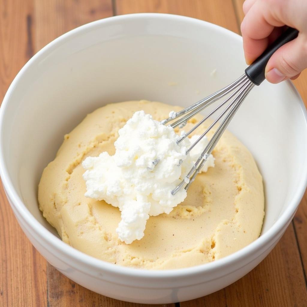 Mixing cottage cheese into gluten-free bread dough