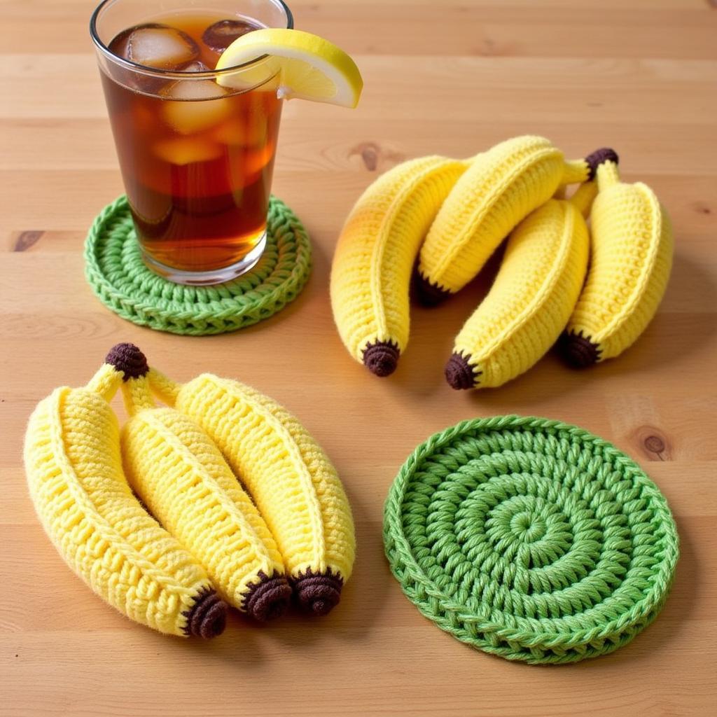 Crochet Banana Coasters Free Pattern Set