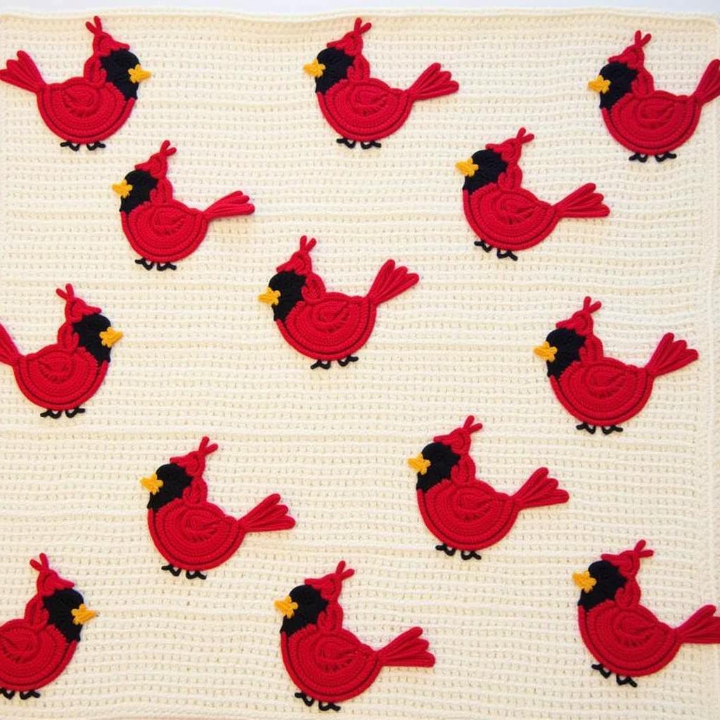 Crochet Cardinal Applique on a Blanket