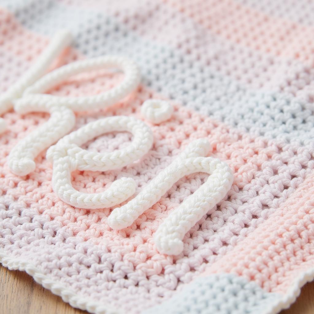 Crochet Cursive Letter Monogram on a Baby Blanket