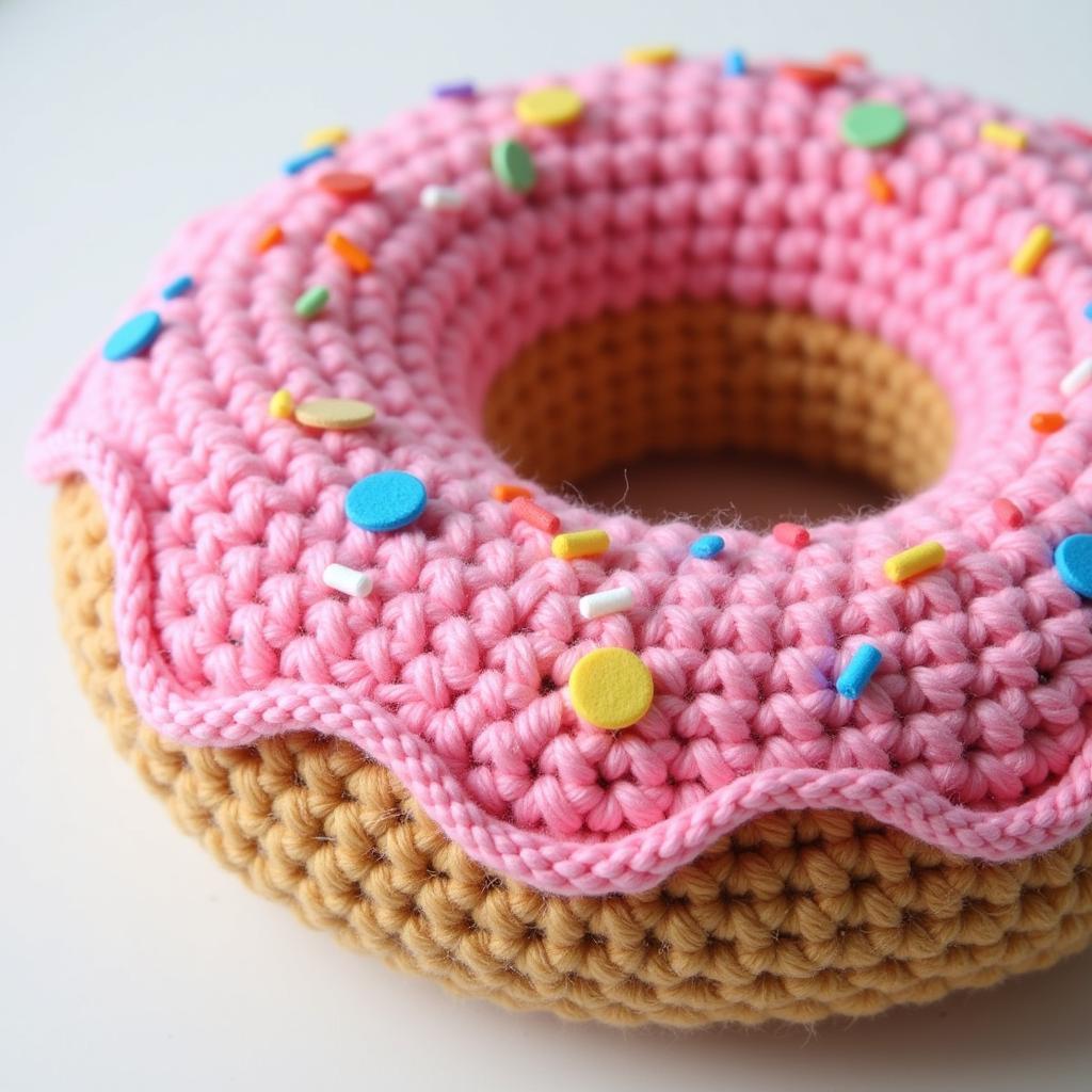 Crochet Donut Pillow with Colorful Sprinkles