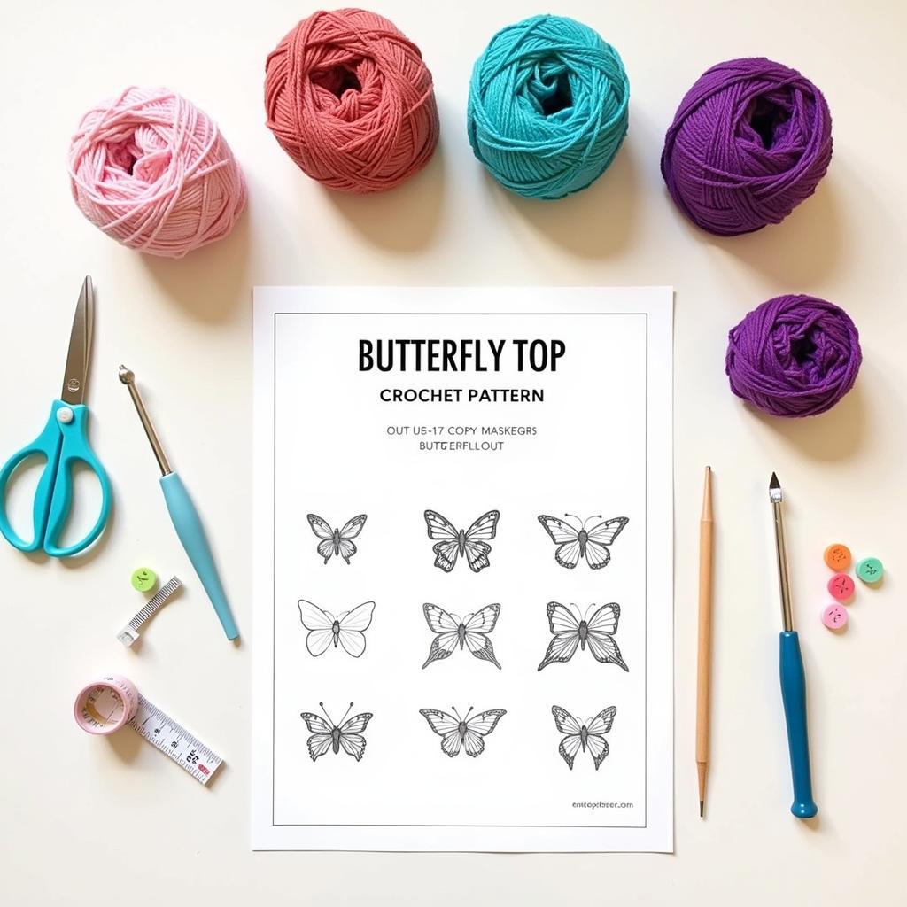 Essential materials for crocheting a butterfly top