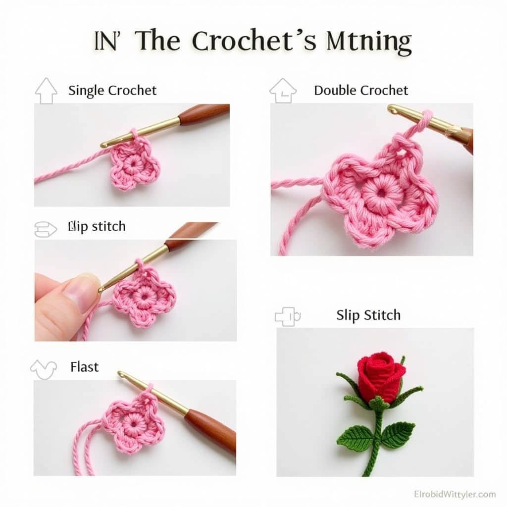 Crochet Rosebud Basic Stitches: Single, Double, and Slip Stitch