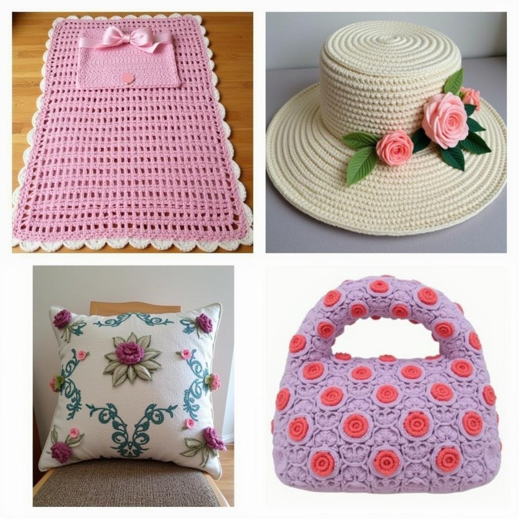 Different Applications of Crochet Rosebuds on Various Projects