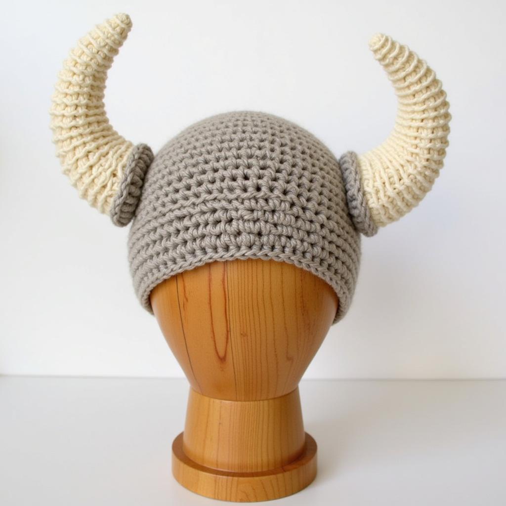 Finished Crochet Viking Hat with Horns