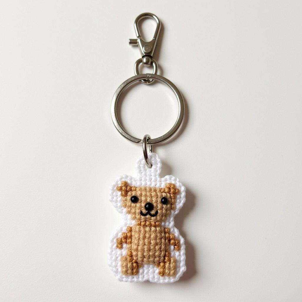 Cross-Stitched Teddy Bear Keychain