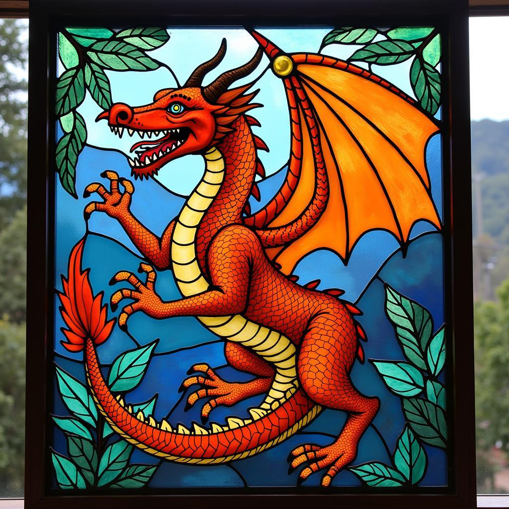 Custom Dragon Stained Glass Panel