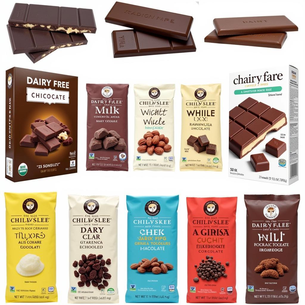 Various dairy-free chocolate bars on display