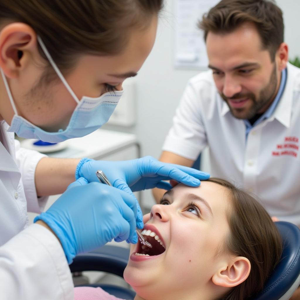 Dental student placing veneers under supervision