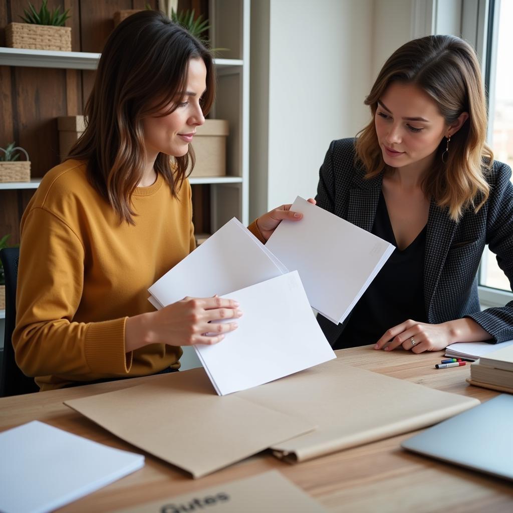 Designer Presenting Paper Samples to a Client