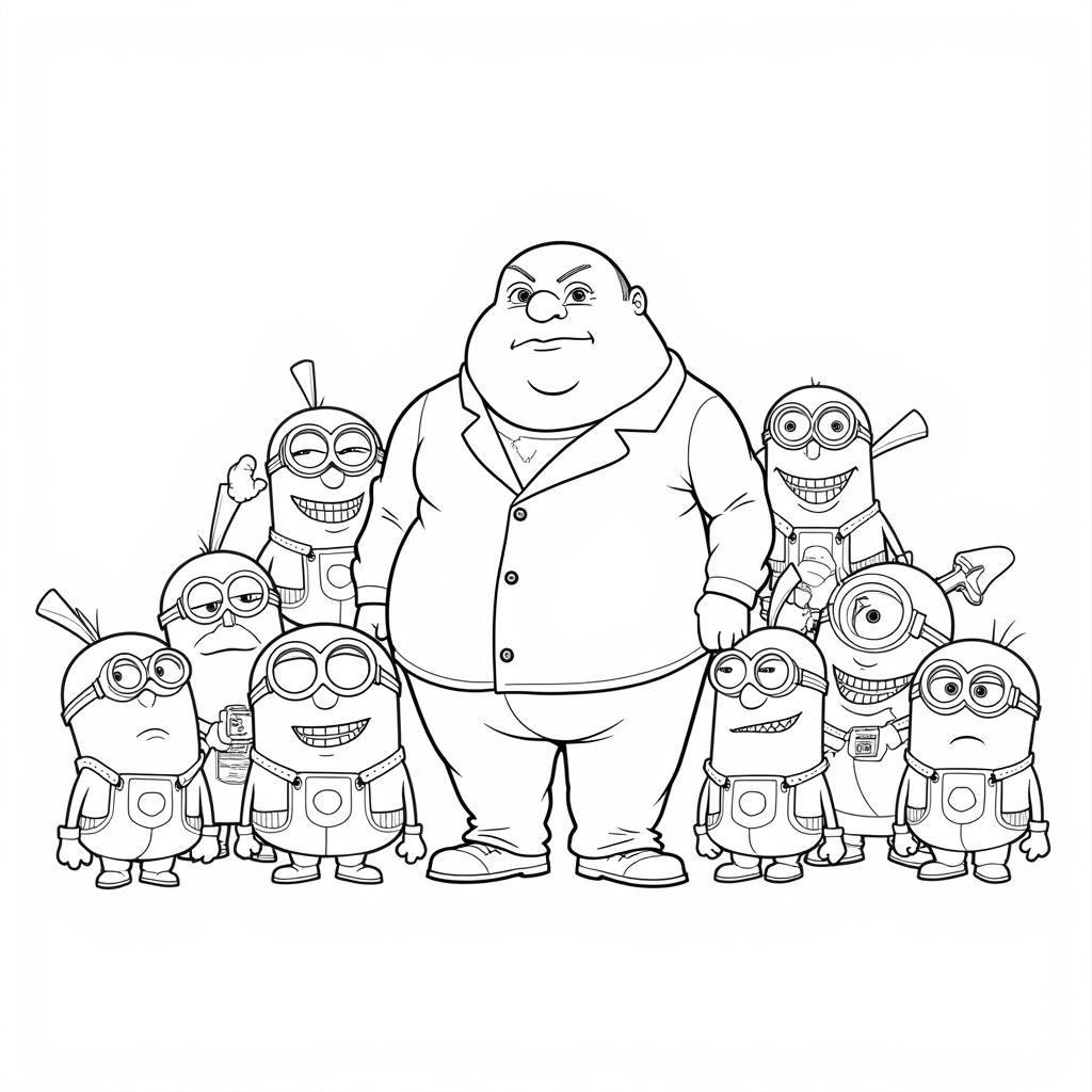 Gru and Minions Coloring Page