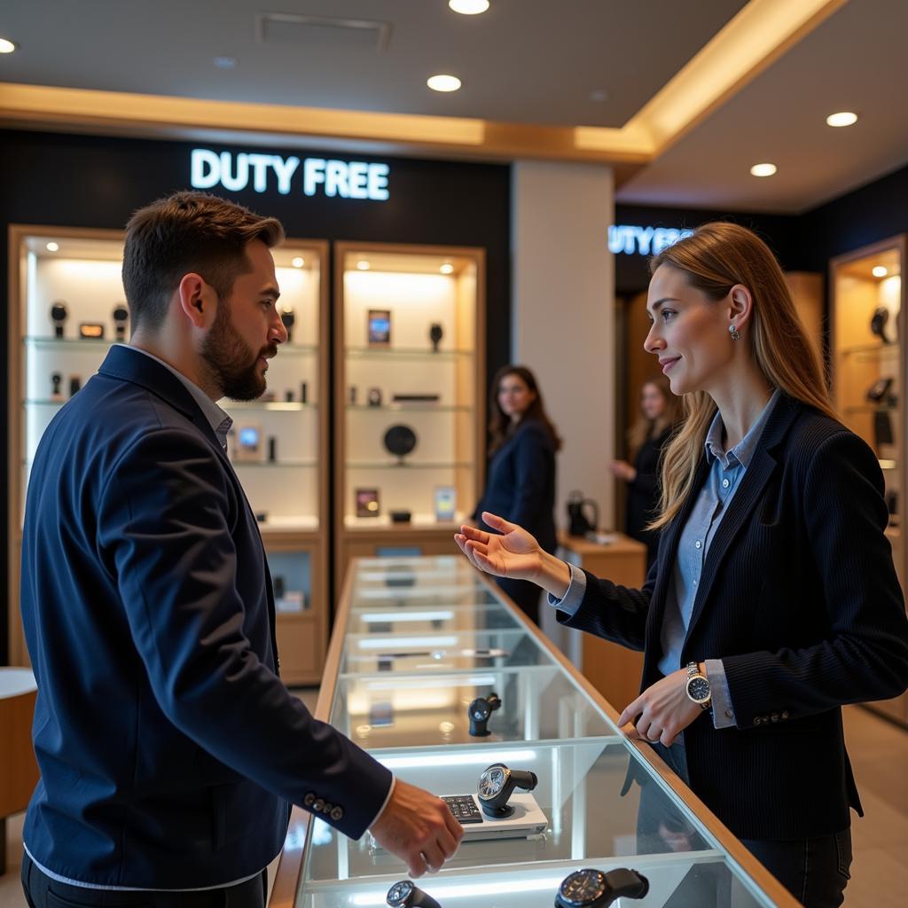 Consulting with a Duty Free Sales Associate