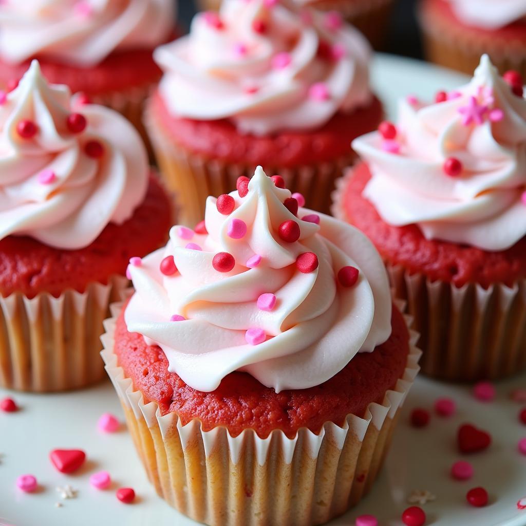 Dye-free sprinkles beautifully decorate Valentine's Day cupcakes.