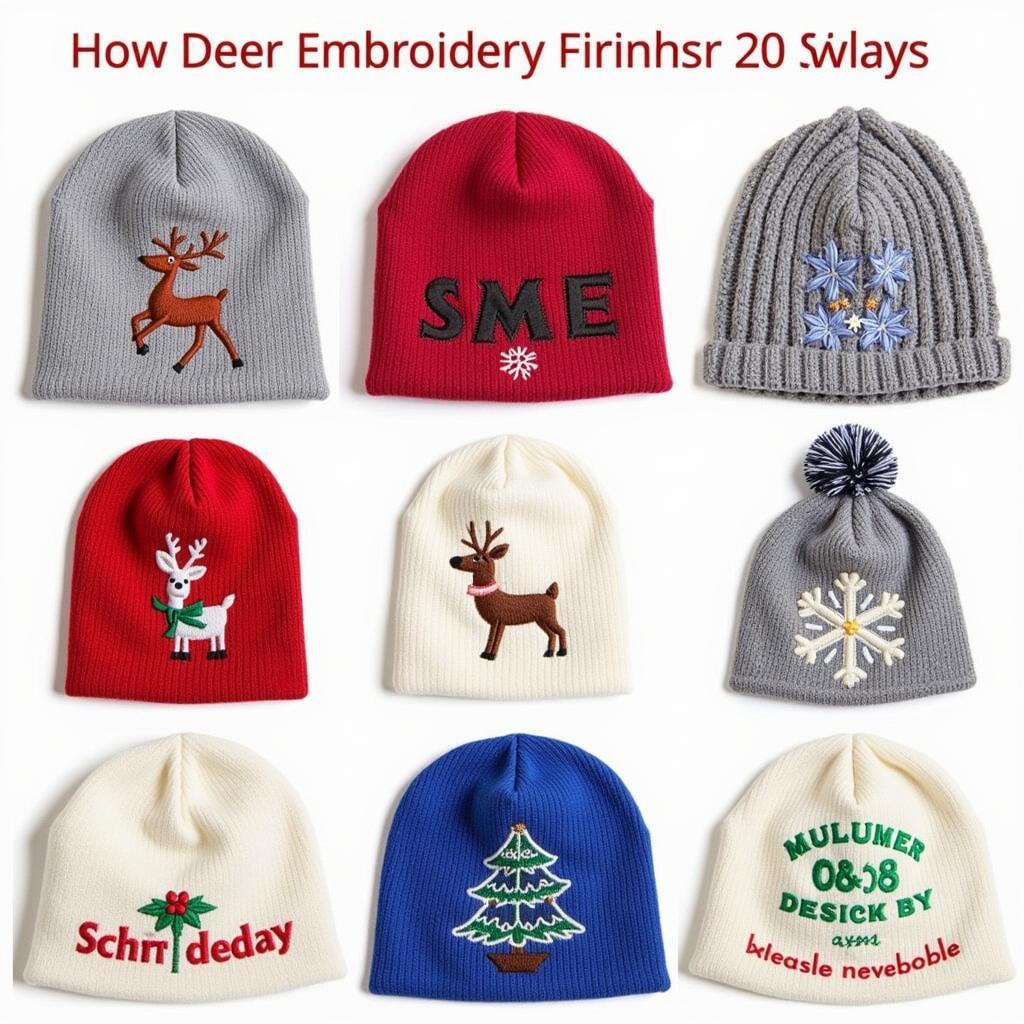 Embroidered Beanies with Winter Designs