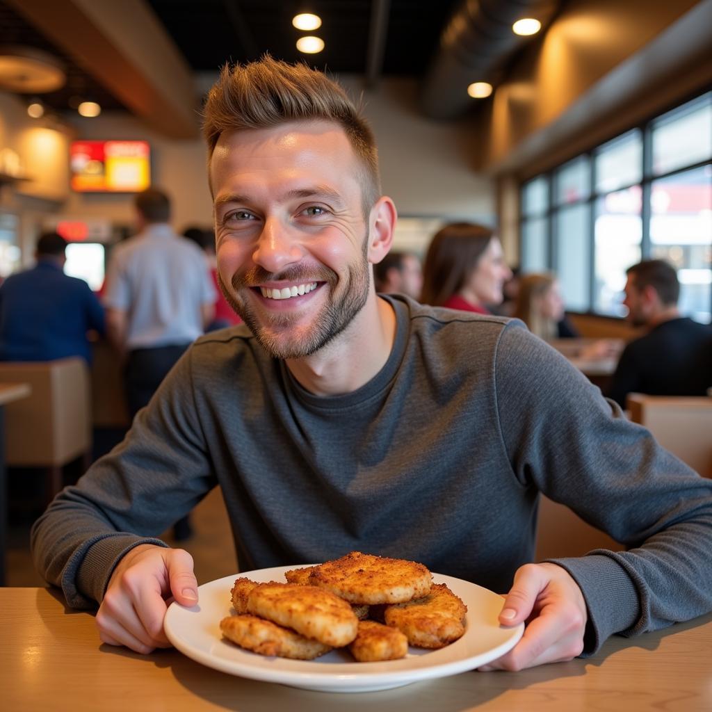 A Happy Customer Enjoying a Gluten-Free Meal at Chicken Guy!