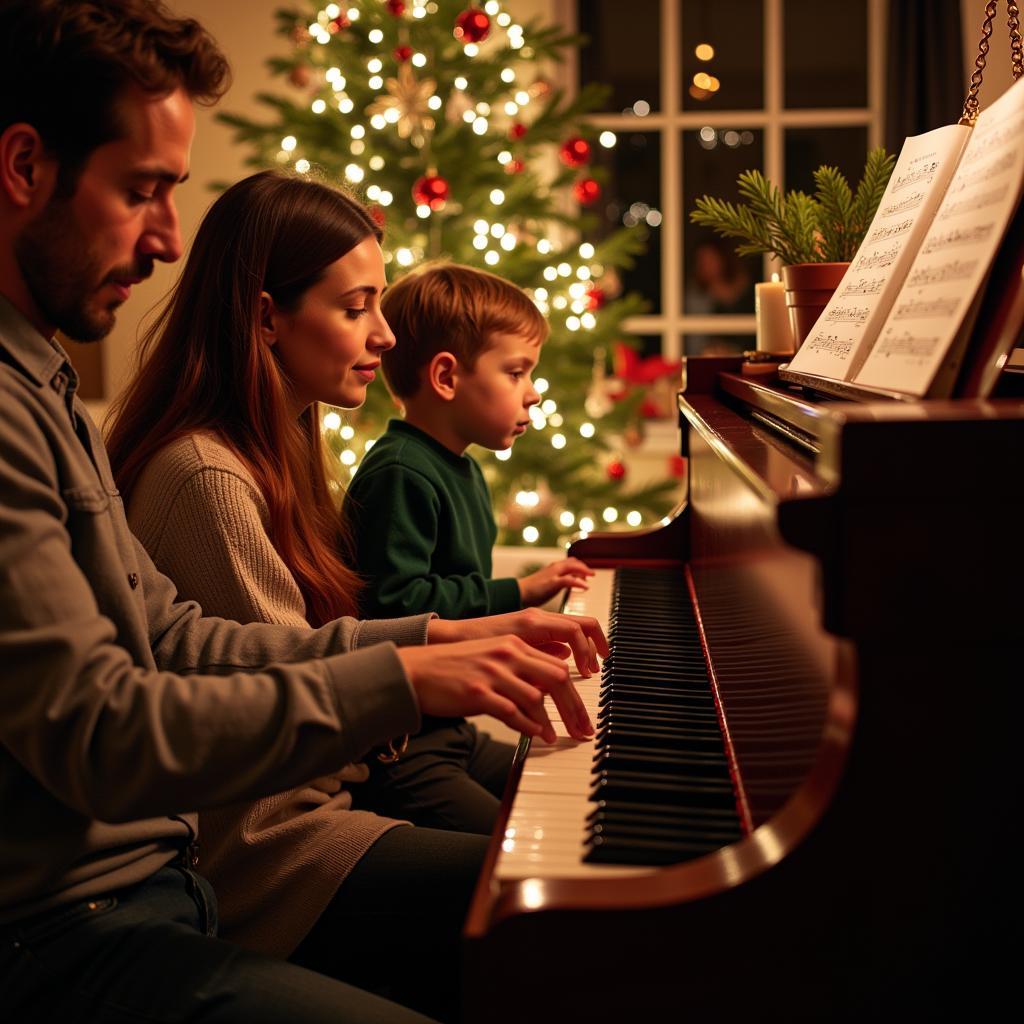 Family Playing Christmas Piano Duet