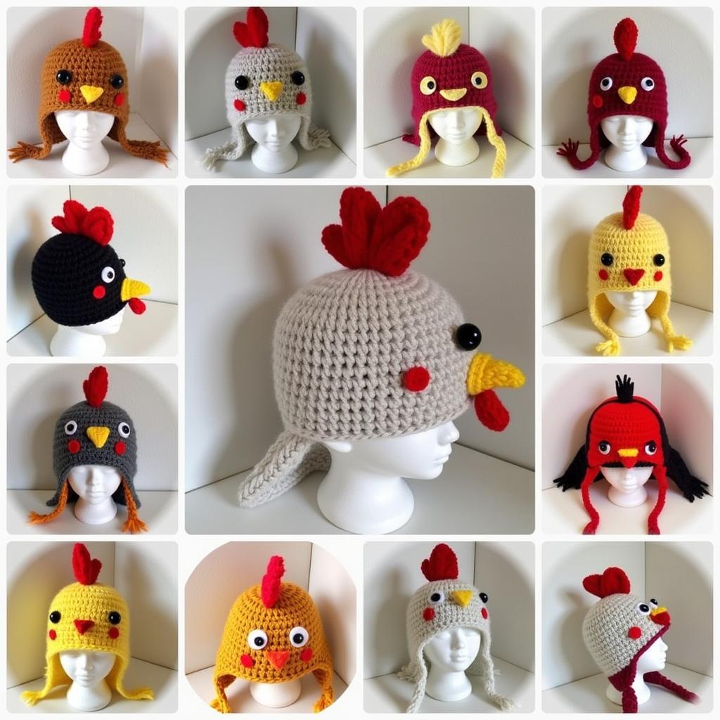 Different variations of finished chicken hats