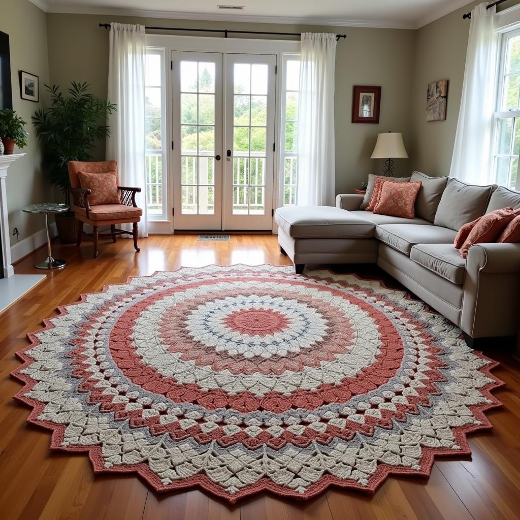 Finished Crochet Rug in Living Room