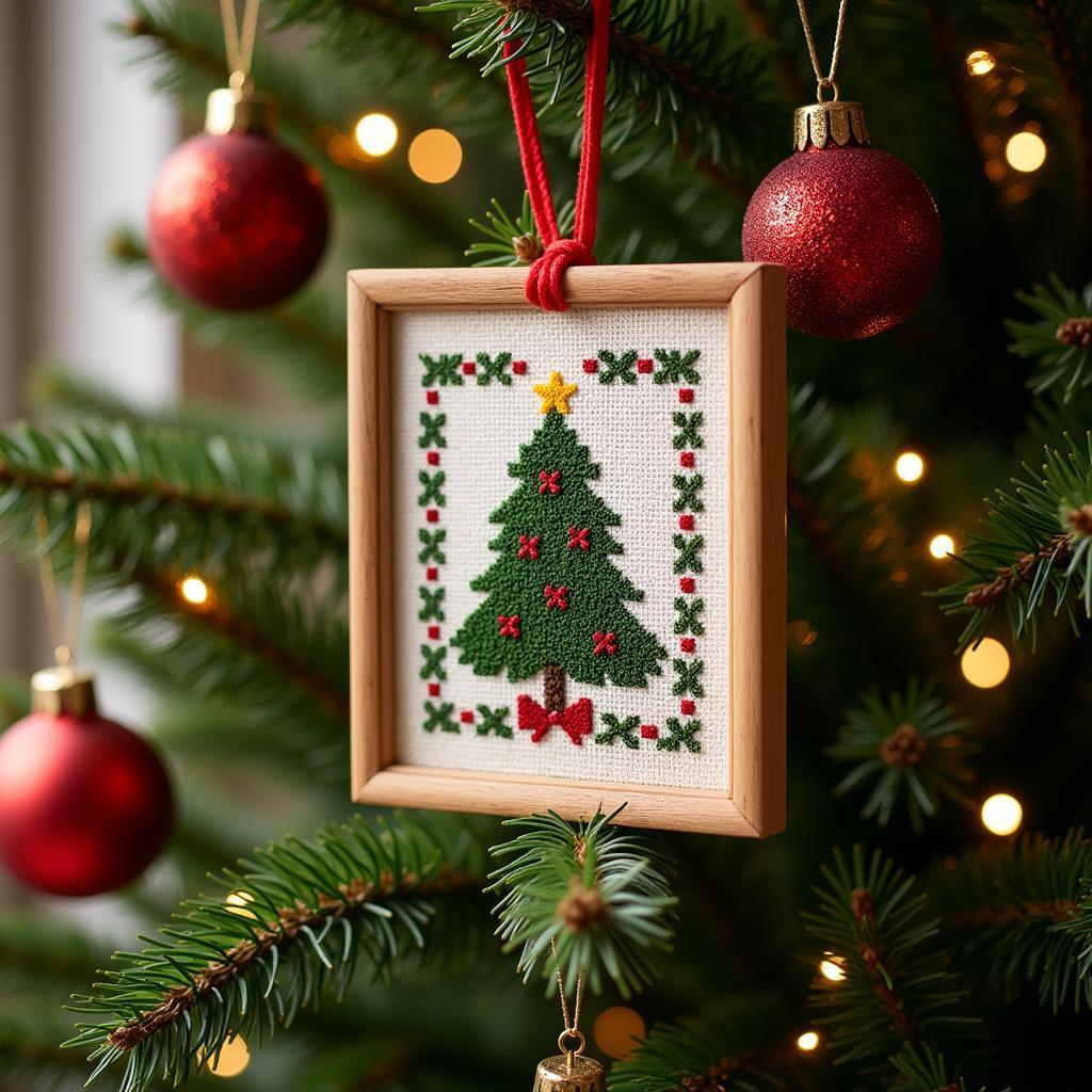 A Finished Cross Stitch Christmas Tree Ornament