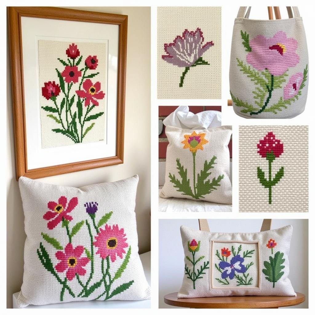 Examples of Finished Cross Stitch Flower Projects