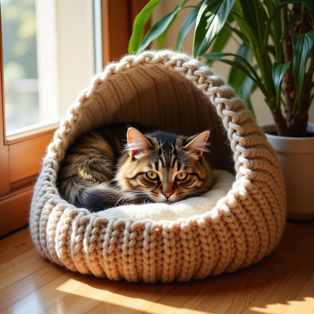 Cozy Finished Knit Cat Bed