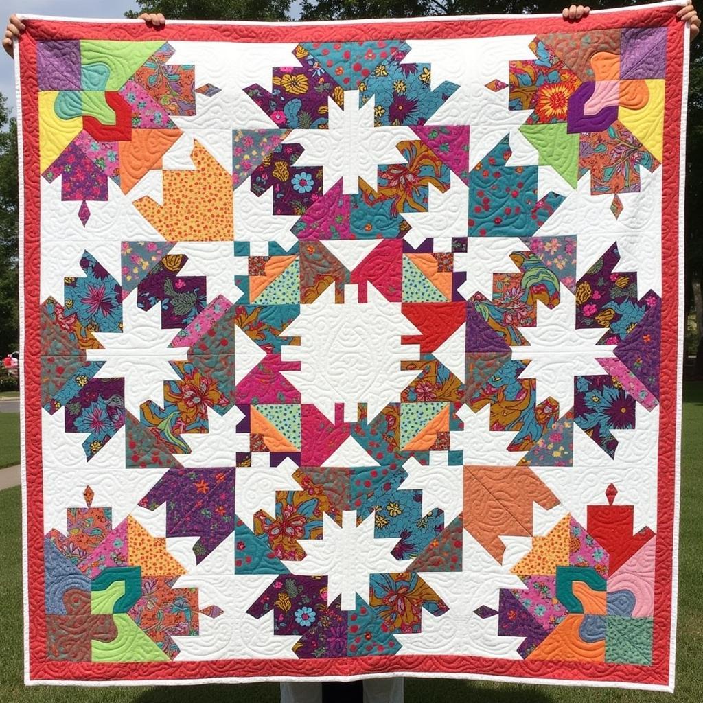 A completed quilt made using a free Lori Holt PDF pattern