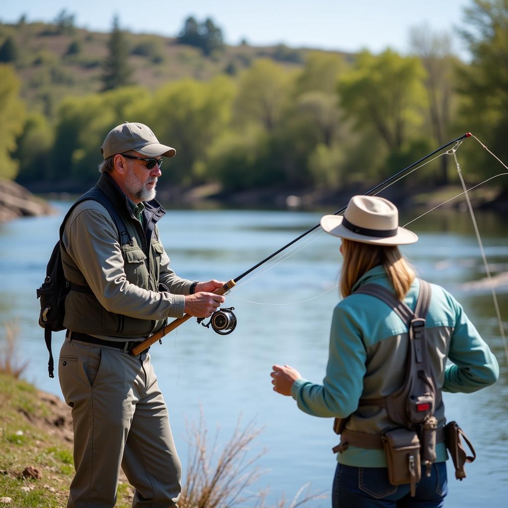 Fly Fishing Instructor Demonstrating Casting Technique