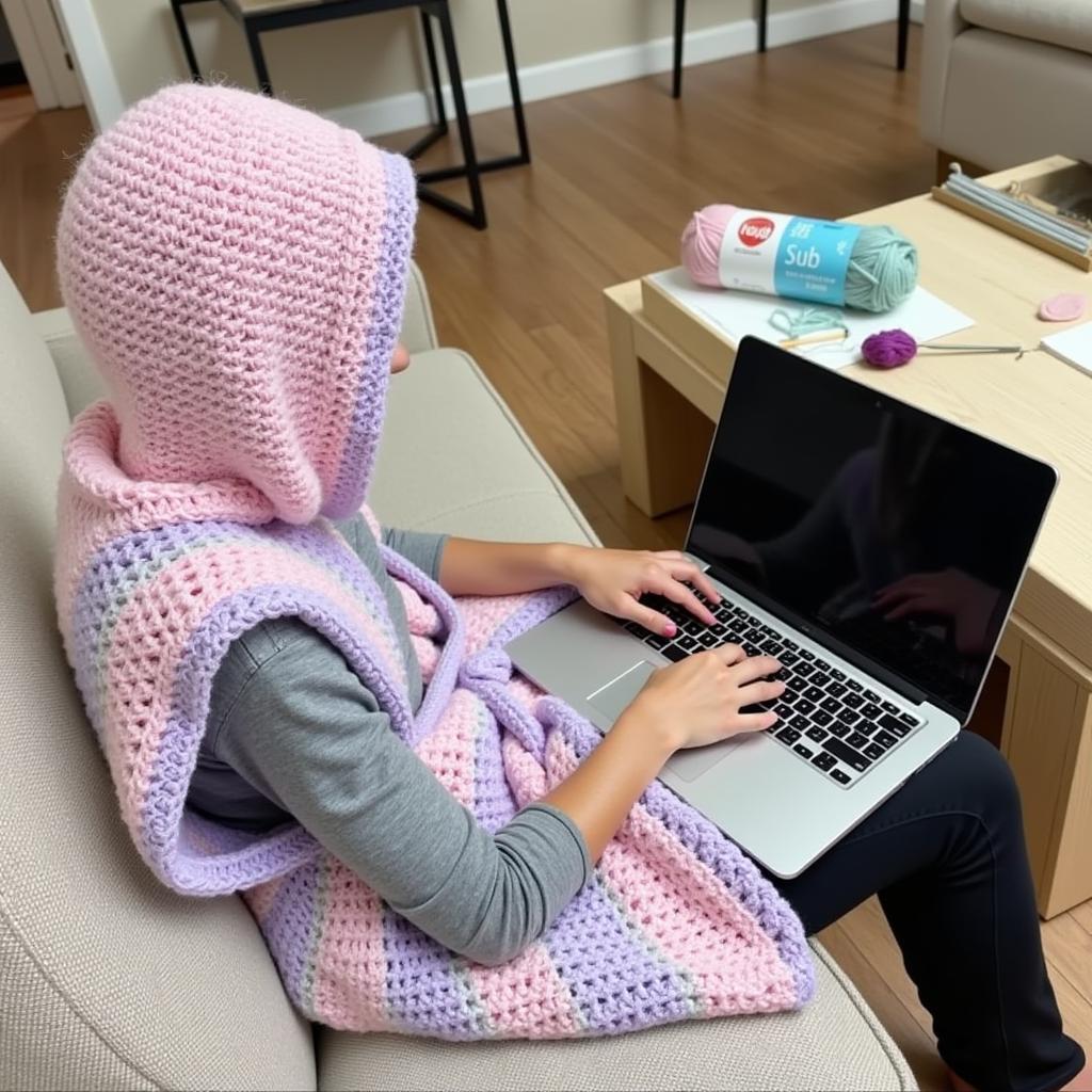 Searching for a free crochet hooded blanket pattern online