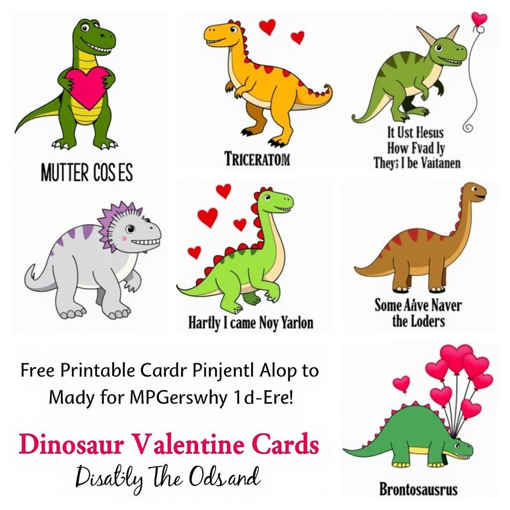 A variety of free printable dinosaur valentines