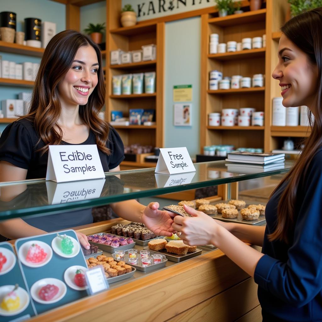 Dispensary promotions offering free edible samples.