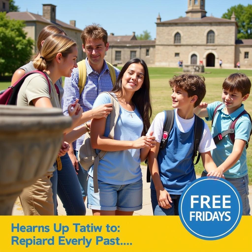 Visitors exploring a historical site during Free Fun Fridays