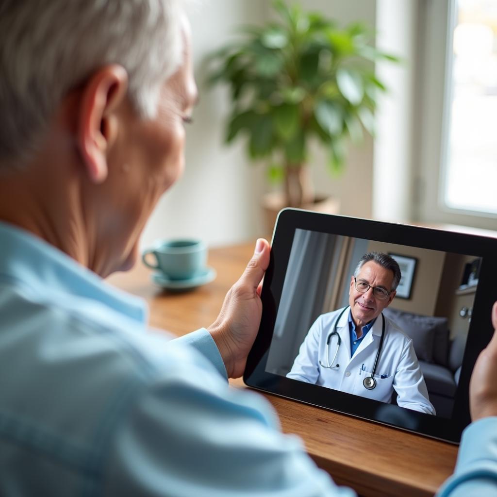 Medicaid recipient using a free iPad for a telehealth appointment.