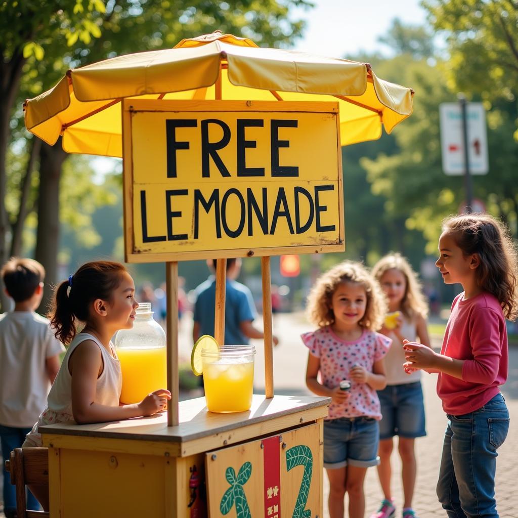 Free Lemonade Sign Attracting Customers