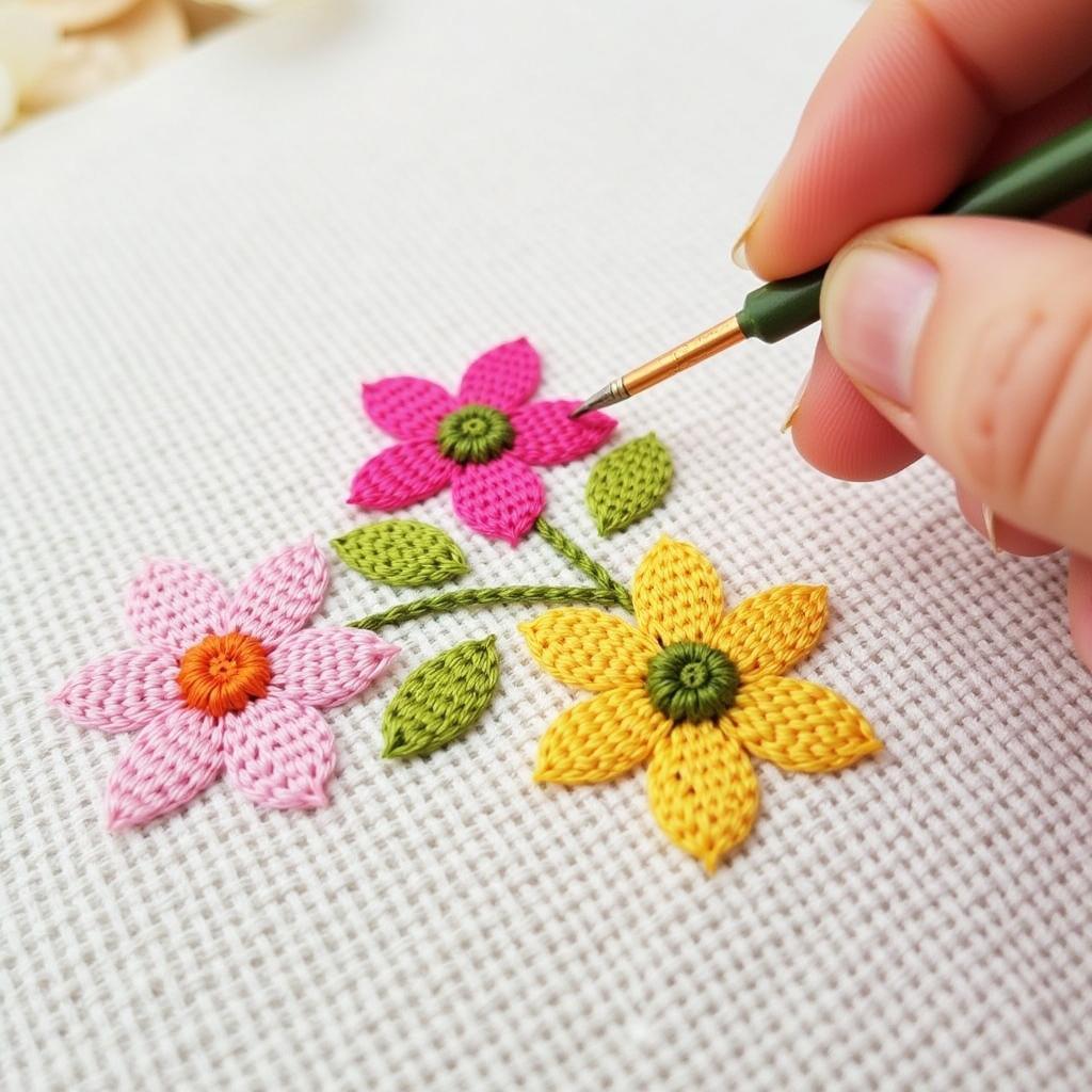 Free mini cross stitch pattern featuring a delicate floral design