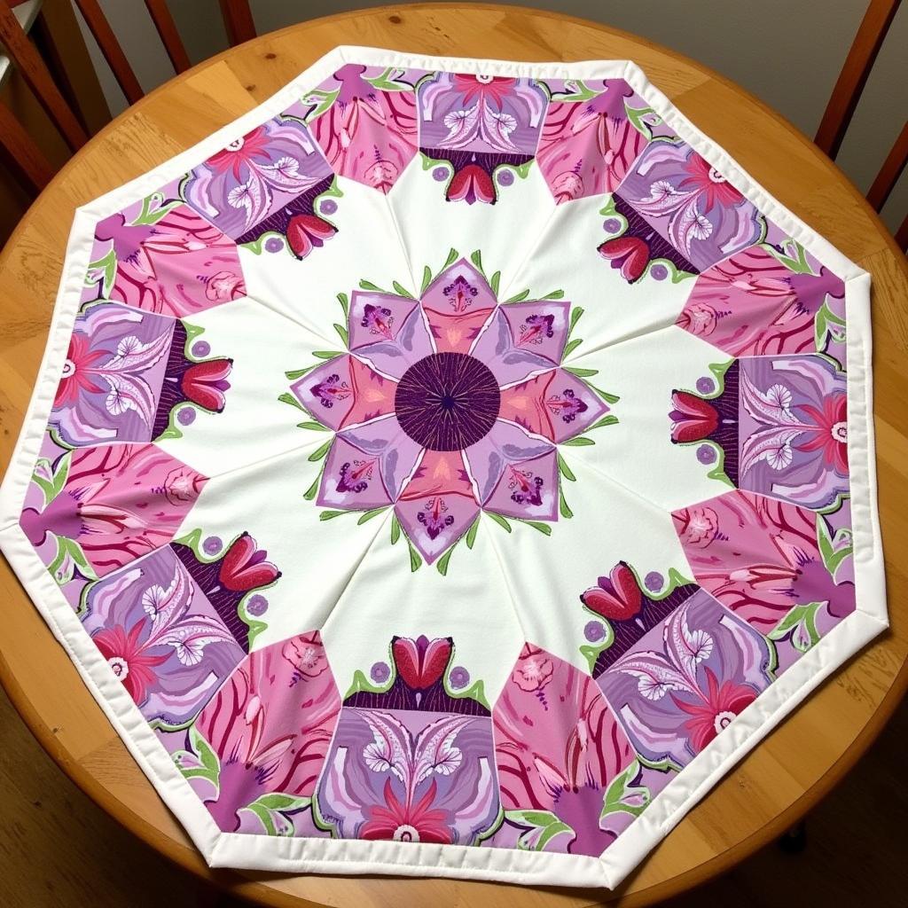 Free Octagon Table Topper Quilt Pattern with Floral Design