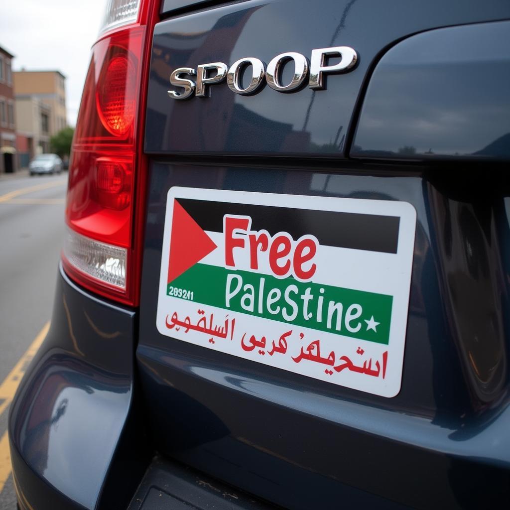 Free Palestine Bumper Sticker Displayed on a Car