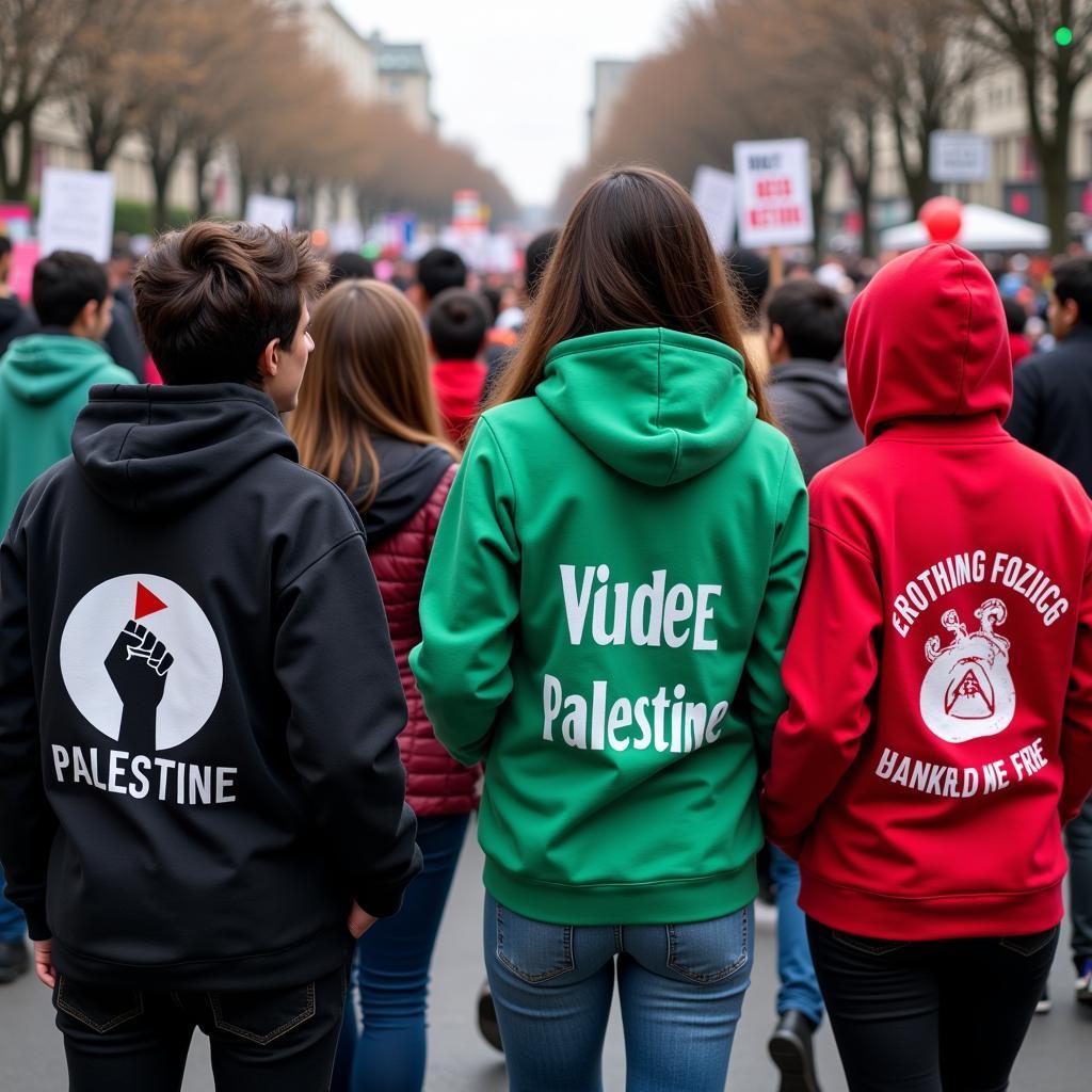 Supporters Wearing Free Palestine Hoodies